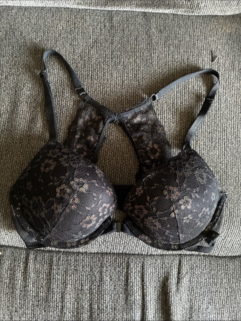 32C Black And Gold Lace Victorias Secret Push Up Bra